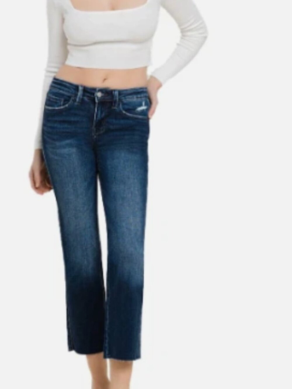 Flying Monkey - Mid Rise Cropped Straight Jeans with Raw Hem (28" Ankle Le